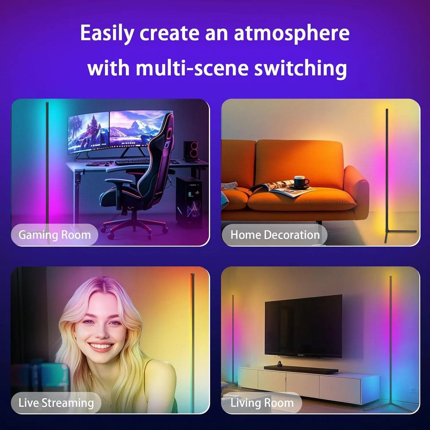 Smart LED Corner Floor Lamp, App & Remote Controlled RGB Light for Bedroom Corner Decor