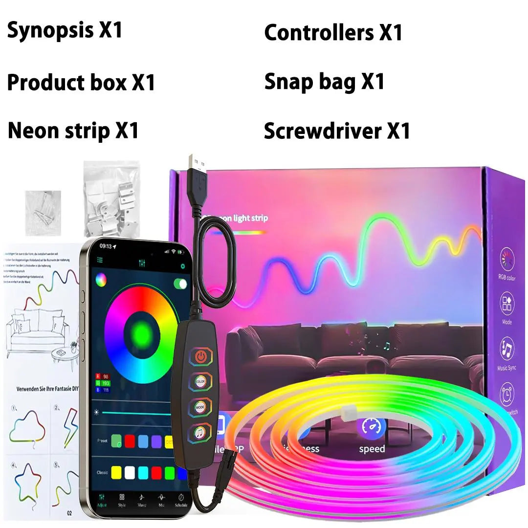 Smart RGB Neon LED Strip Light – App-Controlled USB LED Rope Light with Music Sync for Desk Setups & Gaming Rooms