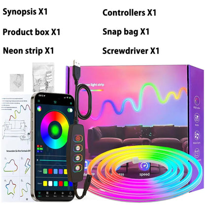 Smart RGB Neon LED Strip Light – App-Controlled USB LED Rope Light with Music Sync for Desk Setups & Gaming Rooms