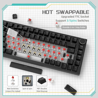 AJAZZ AK820 75% Mechanical Gaming Keyboard – Hot-Swappable Gasket Keyboard with Volume Knob for Gaming & Desk Setup