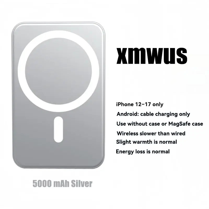 5000mAh Magnetic Power Bank – Portable MagSafe Wireless Charger for iPhone 12–17 Series