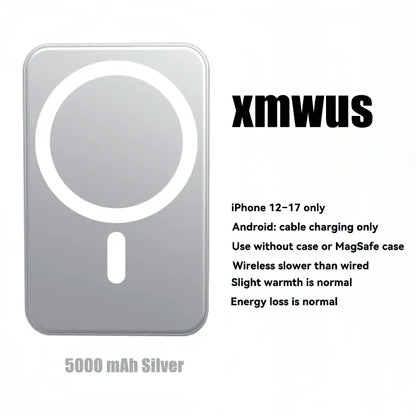 5000mAh Magnetic Power Bank – Portable MagSafe Wireless Charger for iPhone 12–17 Series