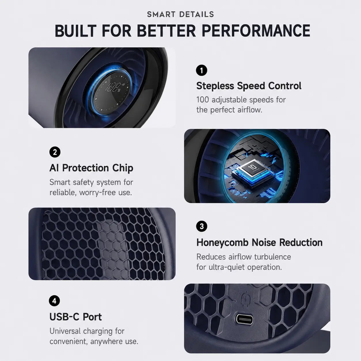 Ultra-Quiet Rechargeable Desk Fan – 100-Speed USB Portable Cooling Fan for Desk Setups, Home Offices & Travel