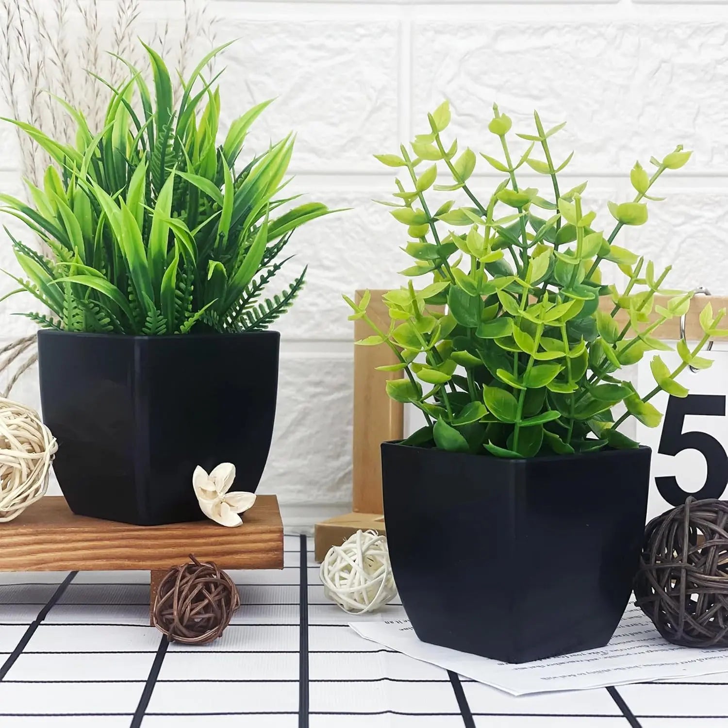 Artificial Potted Plants Set – Realistic Faux Greenery for Desk Setups, Home Offices & Home Décor
