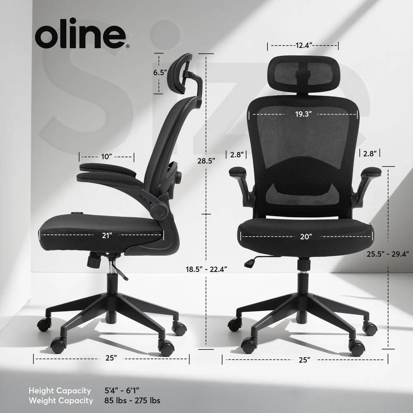 Ergonomic Mesh Office Chair – Adjustable Lumbar Support, Headrest & Flip-Up Armrests for Home Offices & Desk Setups