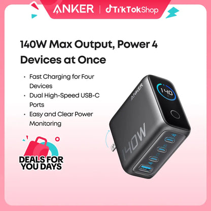 Anker 140W 4-Port GaN Smart Charger – Fast USB-C & USB-A Charging Station