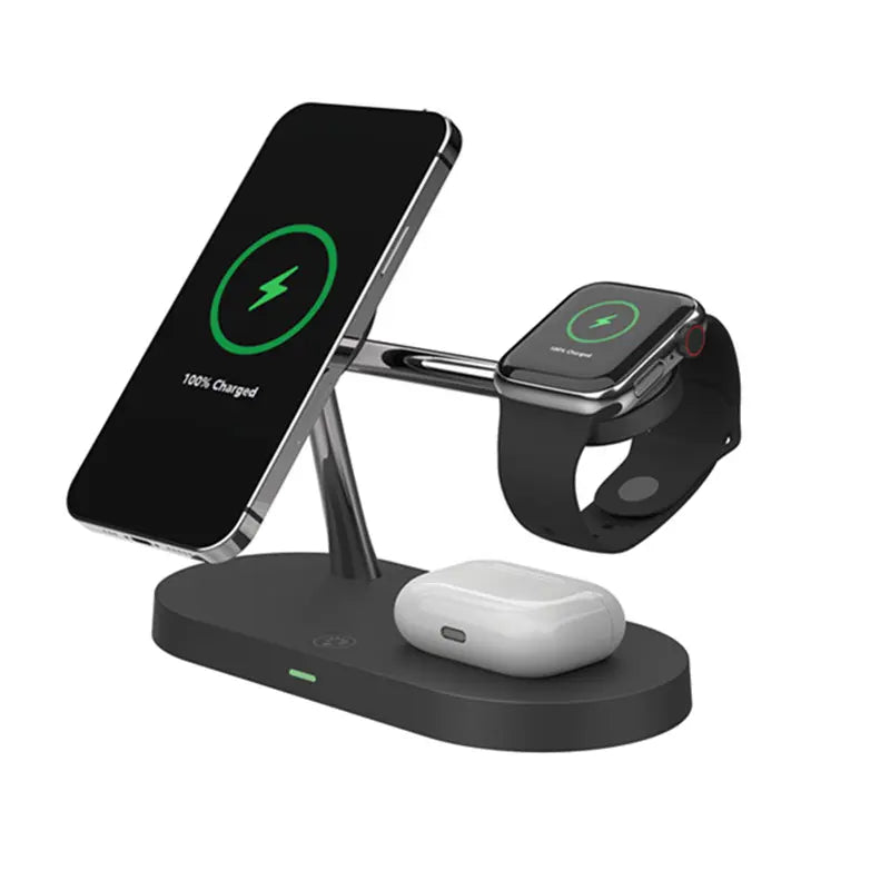 Magnetic Wireless Charging Stand with Night Light – 15W Fast Charging Zinc Alloy Phone Stand with USB-C