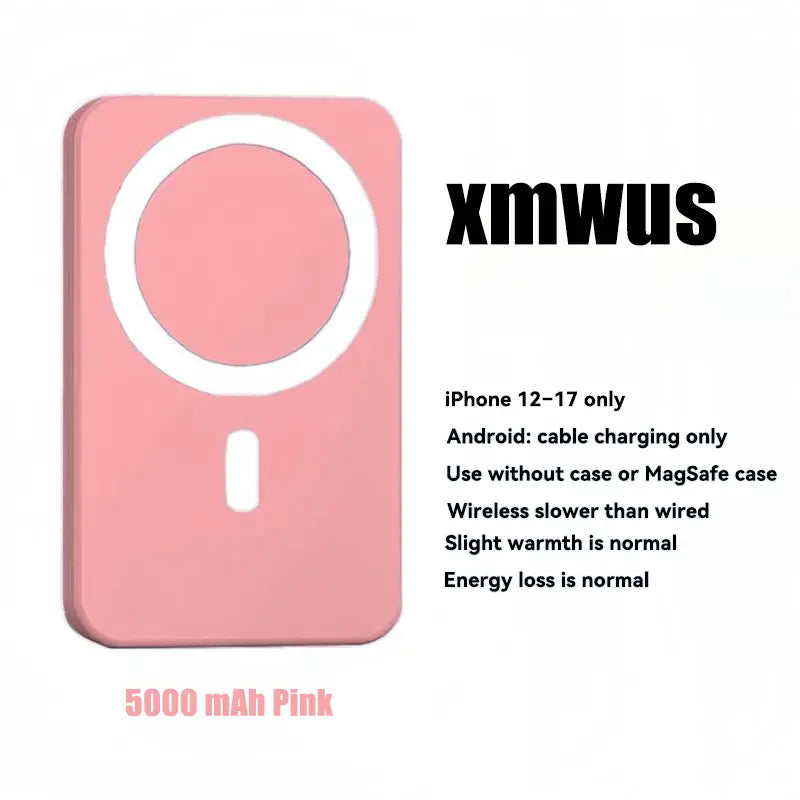 5000mAh Magnetic Power Bank – Portable MagSafe Wireless Charger for iPhone 12–17 Series