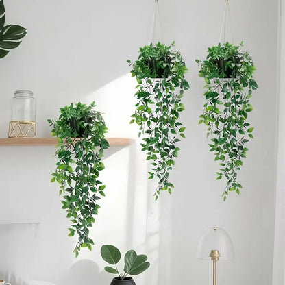 Artificial Hanging Plants Set – 4 Pack Realistic Faux Greenery for Desk Setups, Shelves & Home Décor