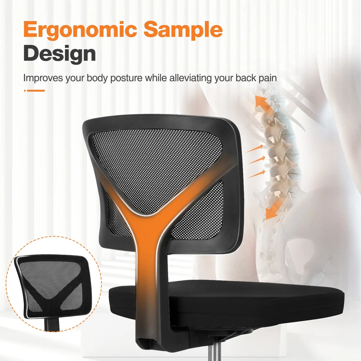Ergonomic Armless Office Chair – Adjustable Mesh Desk Chair with Wheels for Home Offices & Workspaces