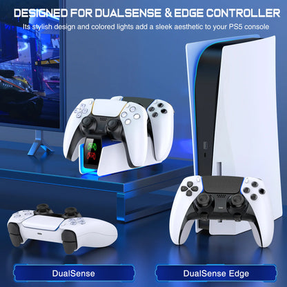 PS5 Dual Controller Charging Station – Fast Charging Dock with RGB Lighting & LED Indicators for PlayStation 5 Controllers