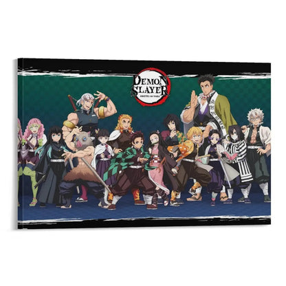 Demon Slayer Framed Canvas Wall Art, Premium Anime Print, UV-Protected Waterproof Canvas, Fade-Resistant Home & Gaming Room Decor
