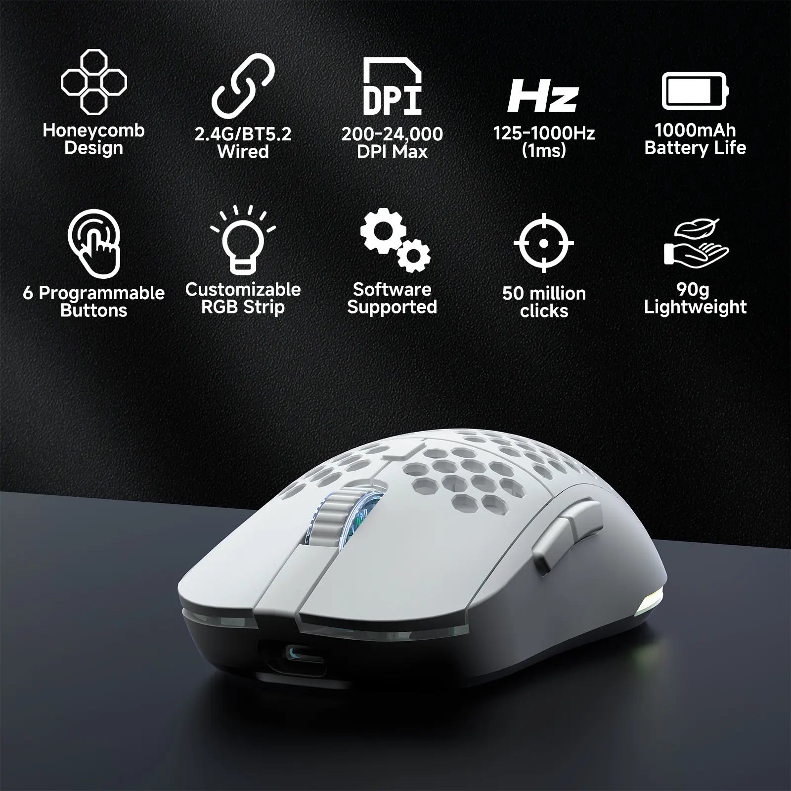 Kemove Falcon M1 Wireless Gaming Mouse – 24,000 DPI RGB Performance Mouse