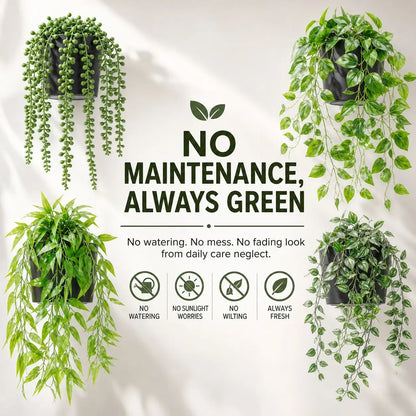 Artificial Hanging Plants Set – 4 Pack Realistic Faux Greenery for Desk Setups, Shelves & Home Décor