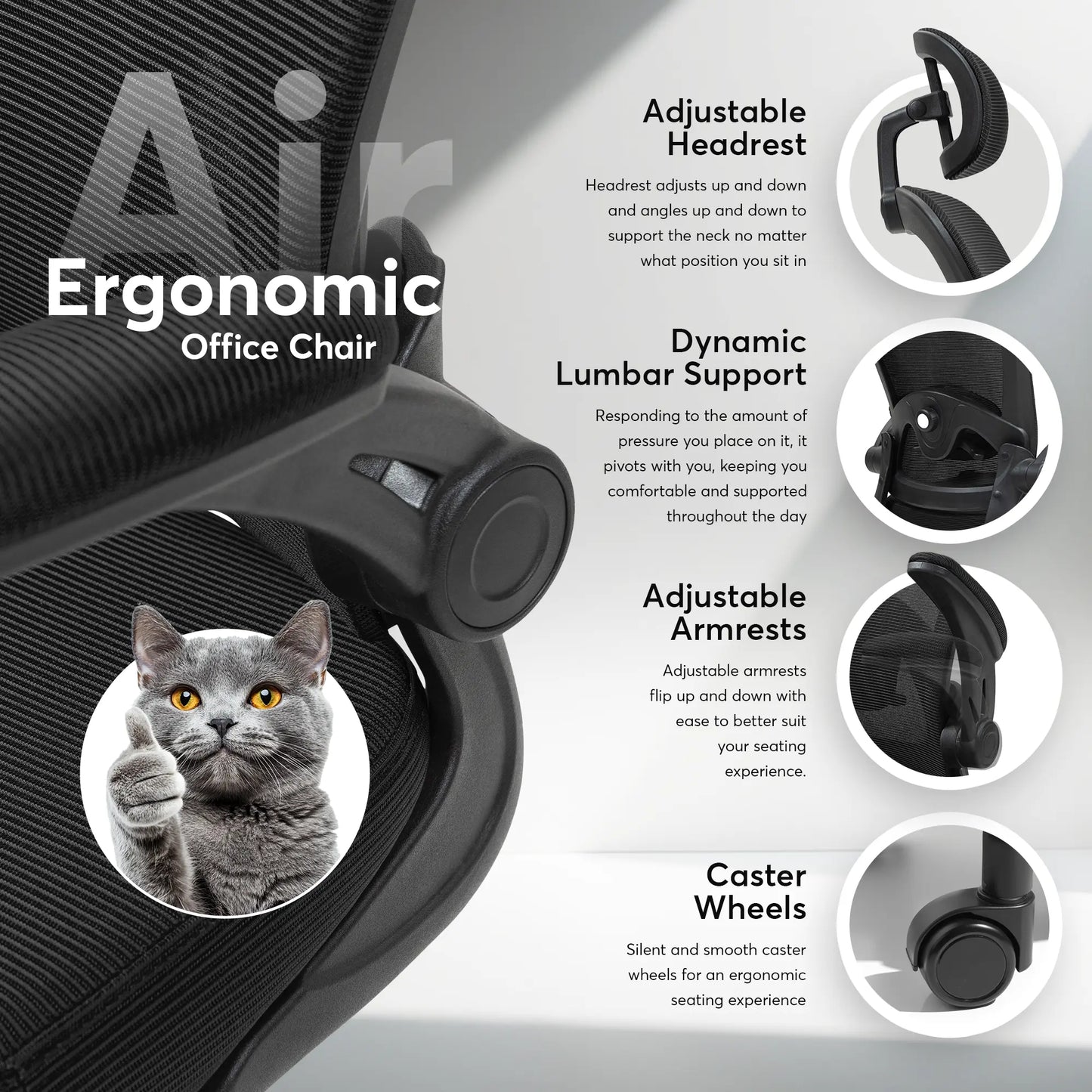 Ergonomic Mesh Office Chair – Adjustable Lumbar Support, Headrest & Flip-Up Armrests for Home Offices & Desk Setups