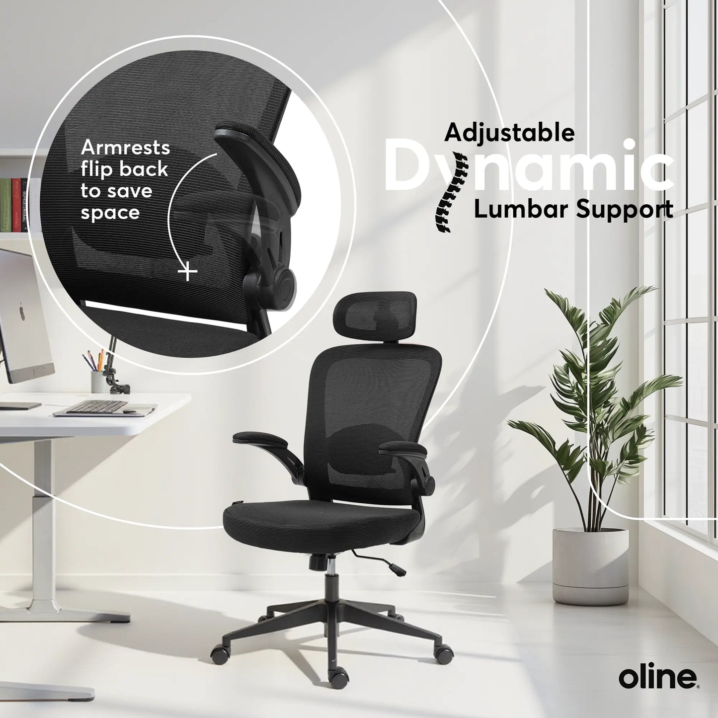 Ergonomic Mesh Office Chair – Adjustable Lumbar Support, Headrest & Flip-Up Armrests for Home Offices & Desk Setups