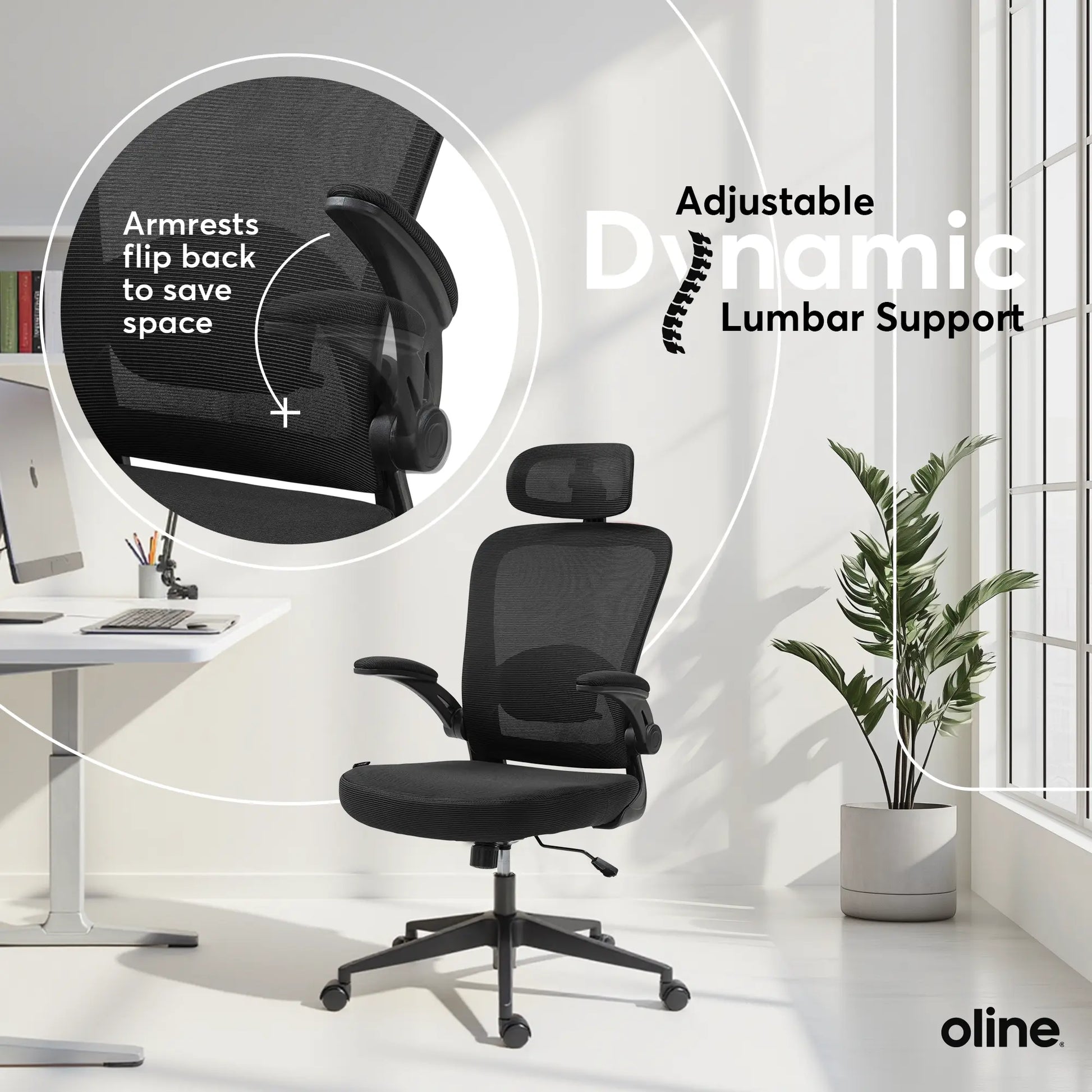 Ergonomic Mesh Office Chair – Adjustable Lumbar Support, Headrest & Flip-Up Armrests for Home Offices & Desk Setups