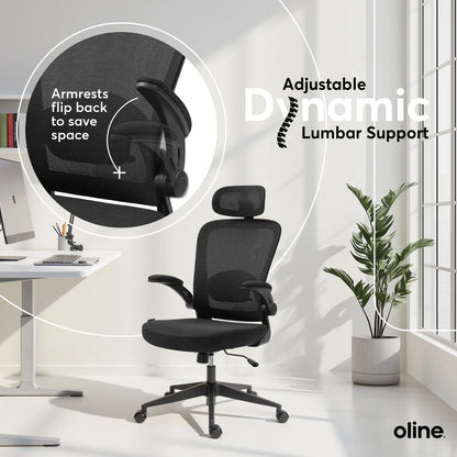 Ergonomic Mesh Office Chair – Adjustable Lumbar Support, Headrest & Flip-Up Armrests for Home Offices & Desk Setups
