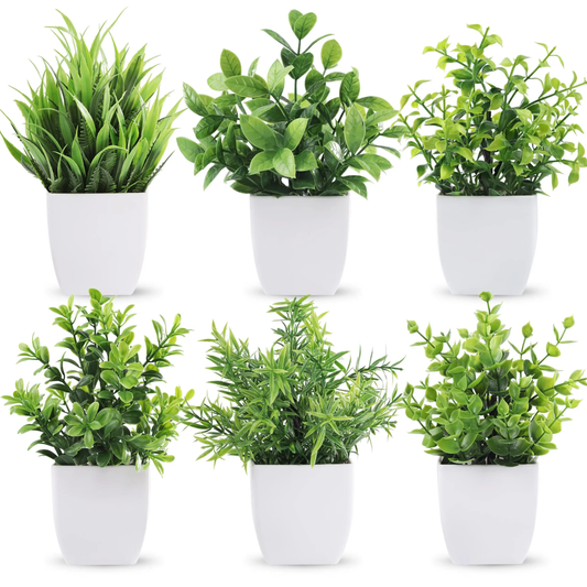 6-Pack Artificial Potted Plants – Realistic Faux Greenery for Desk Setups, Home Offices & Home Décor