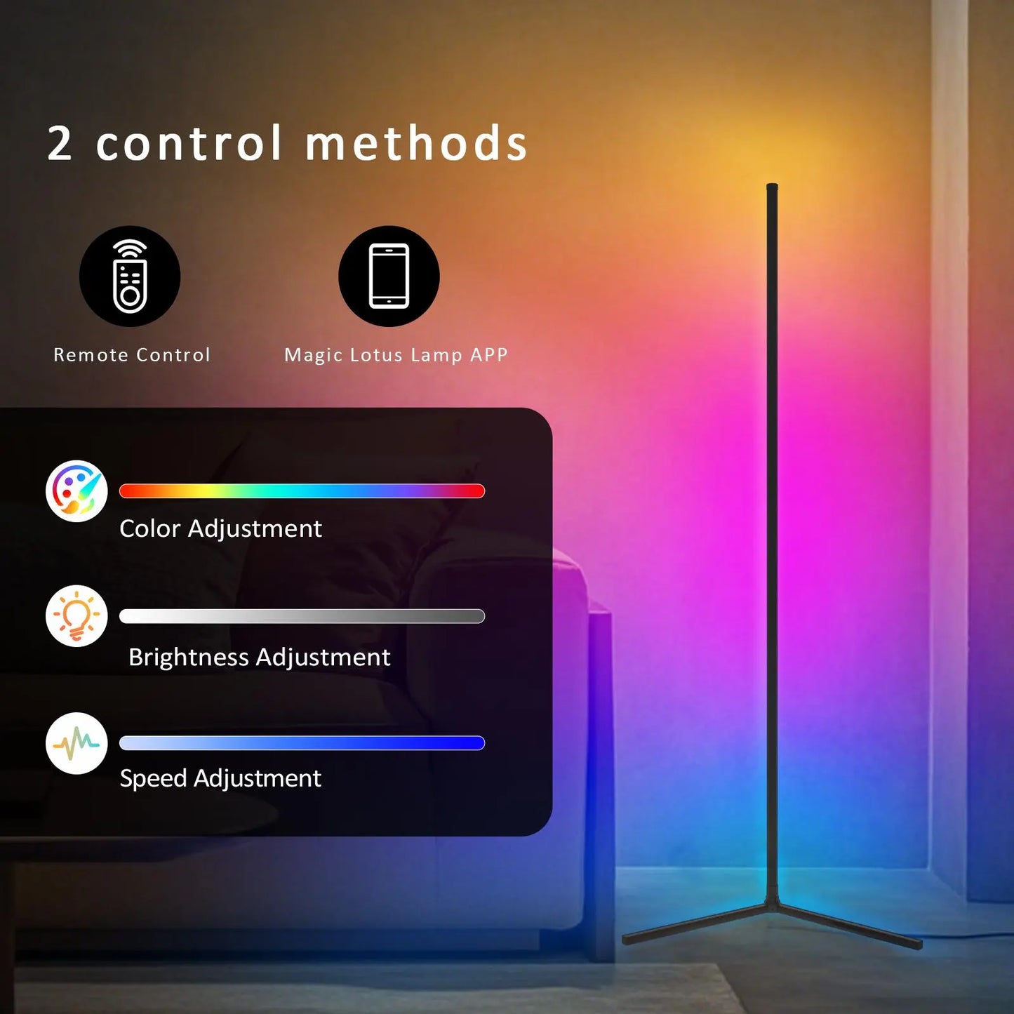 Smart LED Corner Floor Lamp, App & Remote Controlled RGB Light for Bedroom Corner Decor