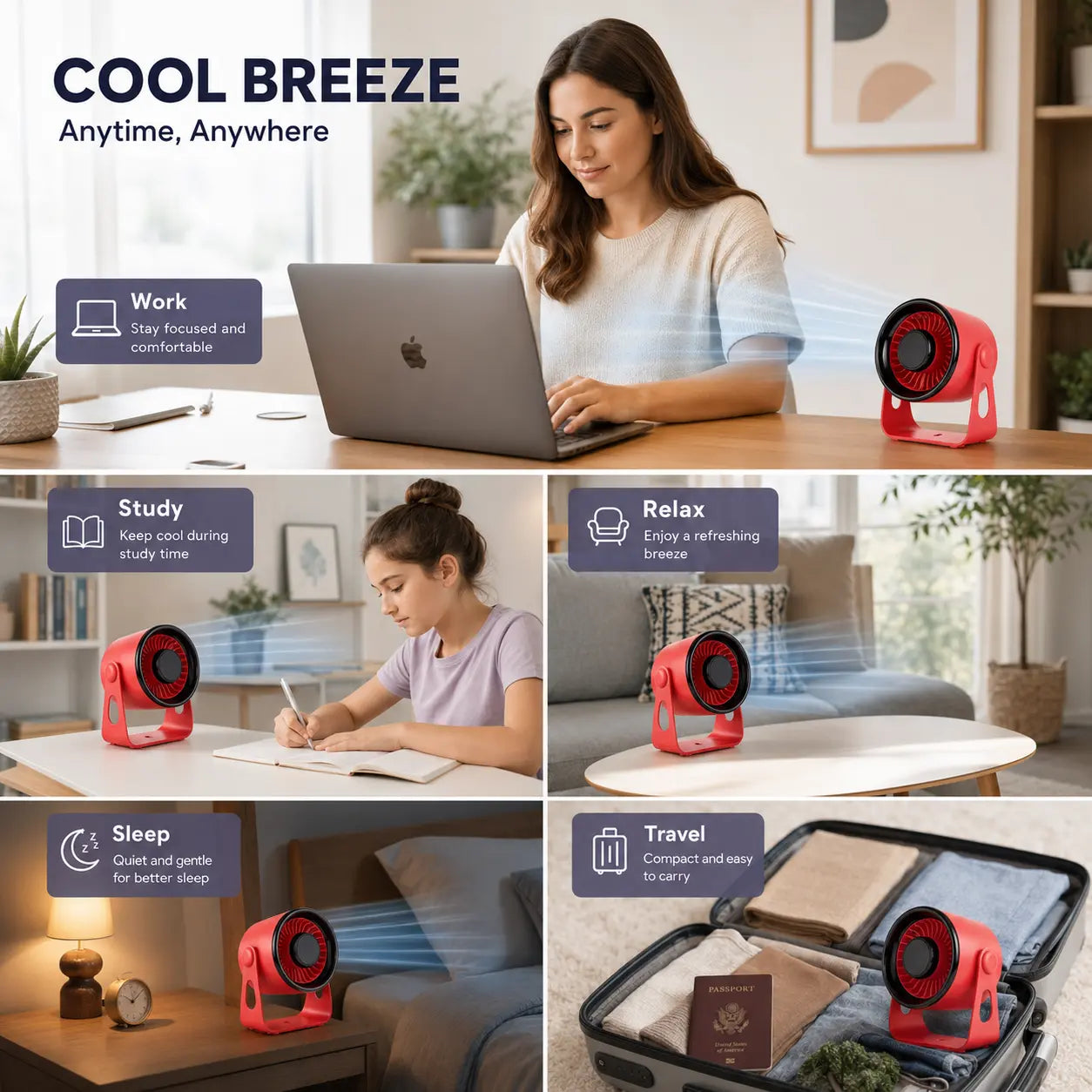 Ultra-Quiet Rechargeable Desk Fan – 100-Speed USB Portable Cooling Fan for Desk Setups, Home Offices & Travel