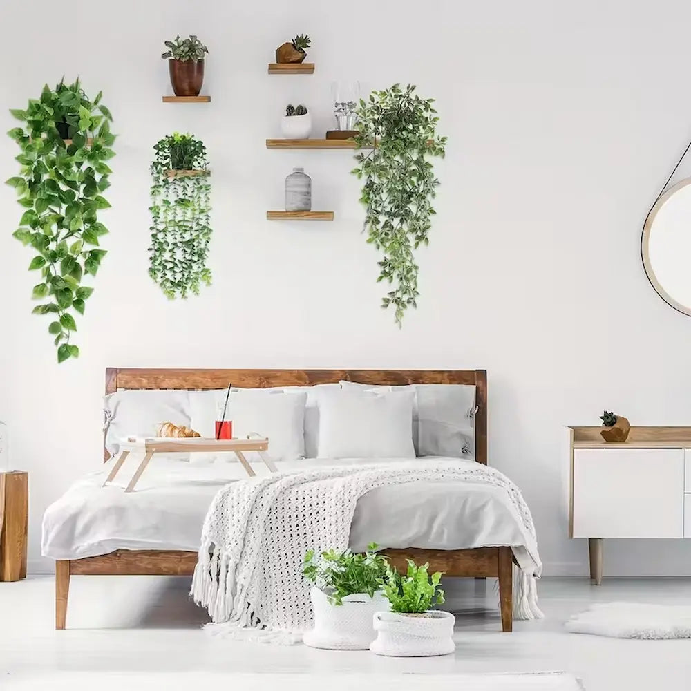 Artificial Hanging Plants Set – 4 Pack Realistic Faux Greenery for Desk Setups, Shelves & Home Décor