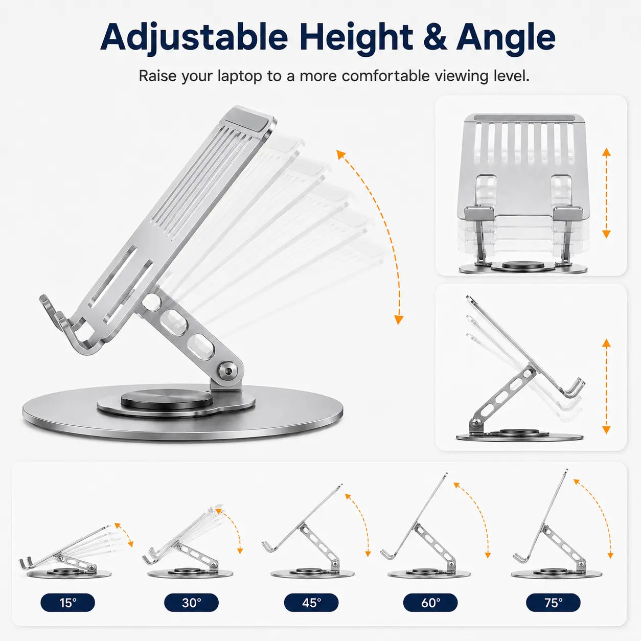 360° Rotating Adjustable Laptop Stand – Foldable Aluminium Laptop Riser for Desk Setups & Home Offices