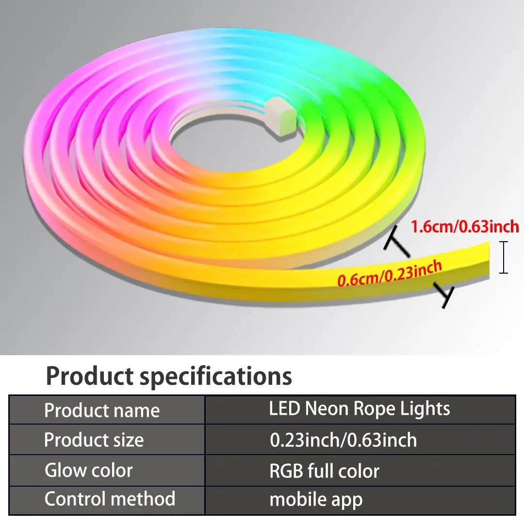 Smart RGB Neon LED Strip Light – App-Controlled USB LED Rope Light with Music Sync for Desk Setups & Gaming Rooms
