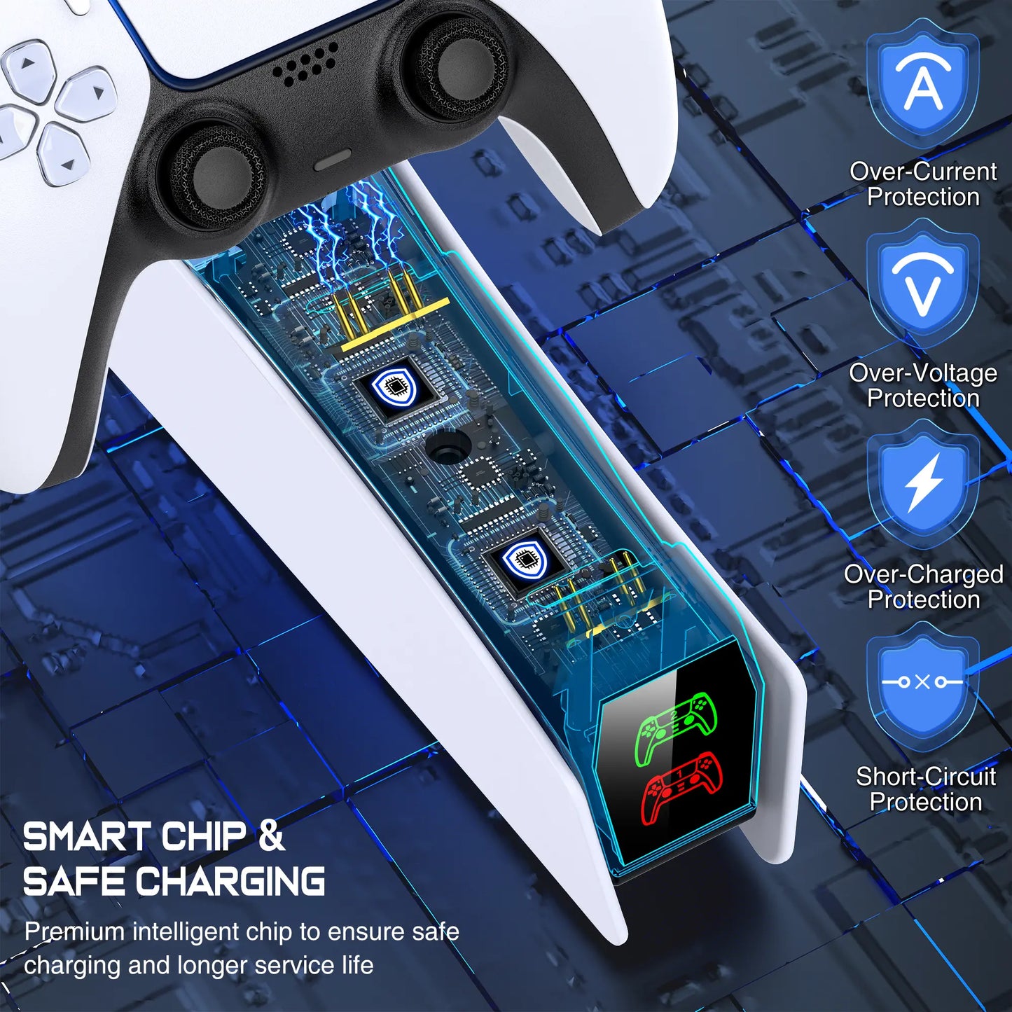 PS5 Dual Controller Charging Station – Fast Charging Dock with RGB Lighting & LED Indicators for PlayStation 5 Controllers