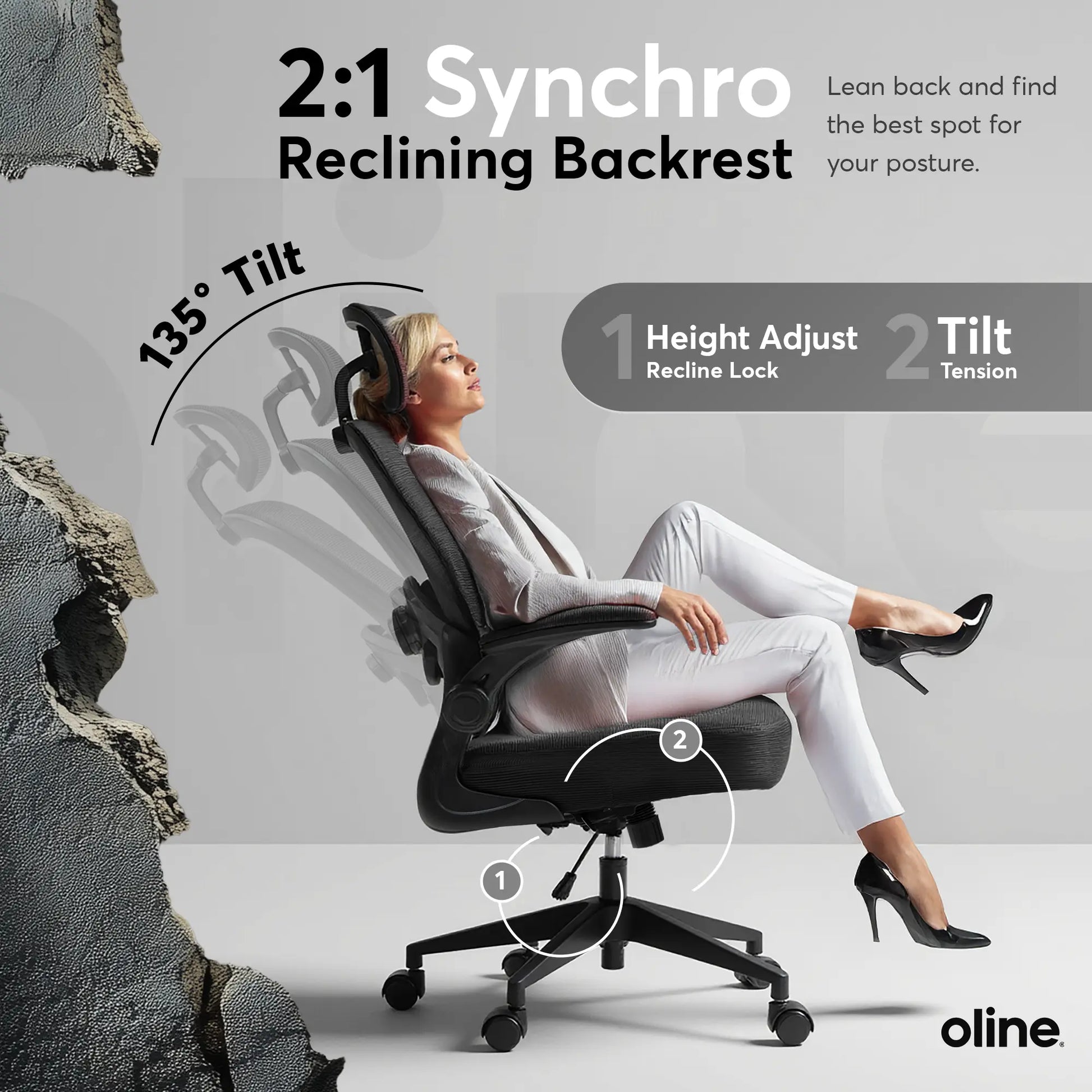 Ergonomic Mesh Office Chair – Adjustable Lumbar Support, Headrest & Flip-Up Armrests for Home Offices & Desk Setups