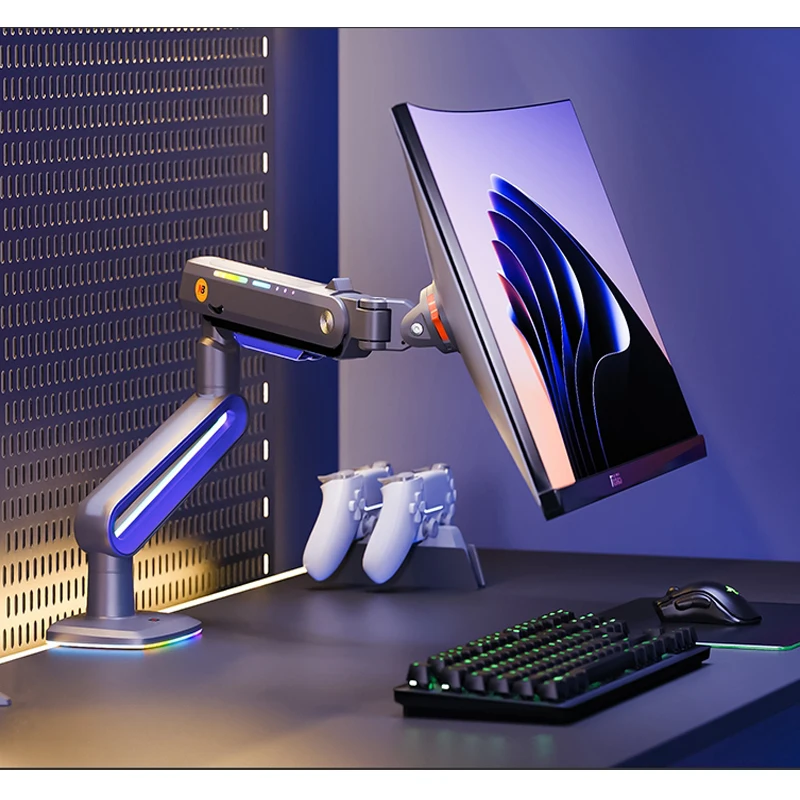 Premium RGB Gaming Monitor Arm – Heavy-Duty Aluminium Monitor Mount for 32–60" Ultrawide & Curved Monitors