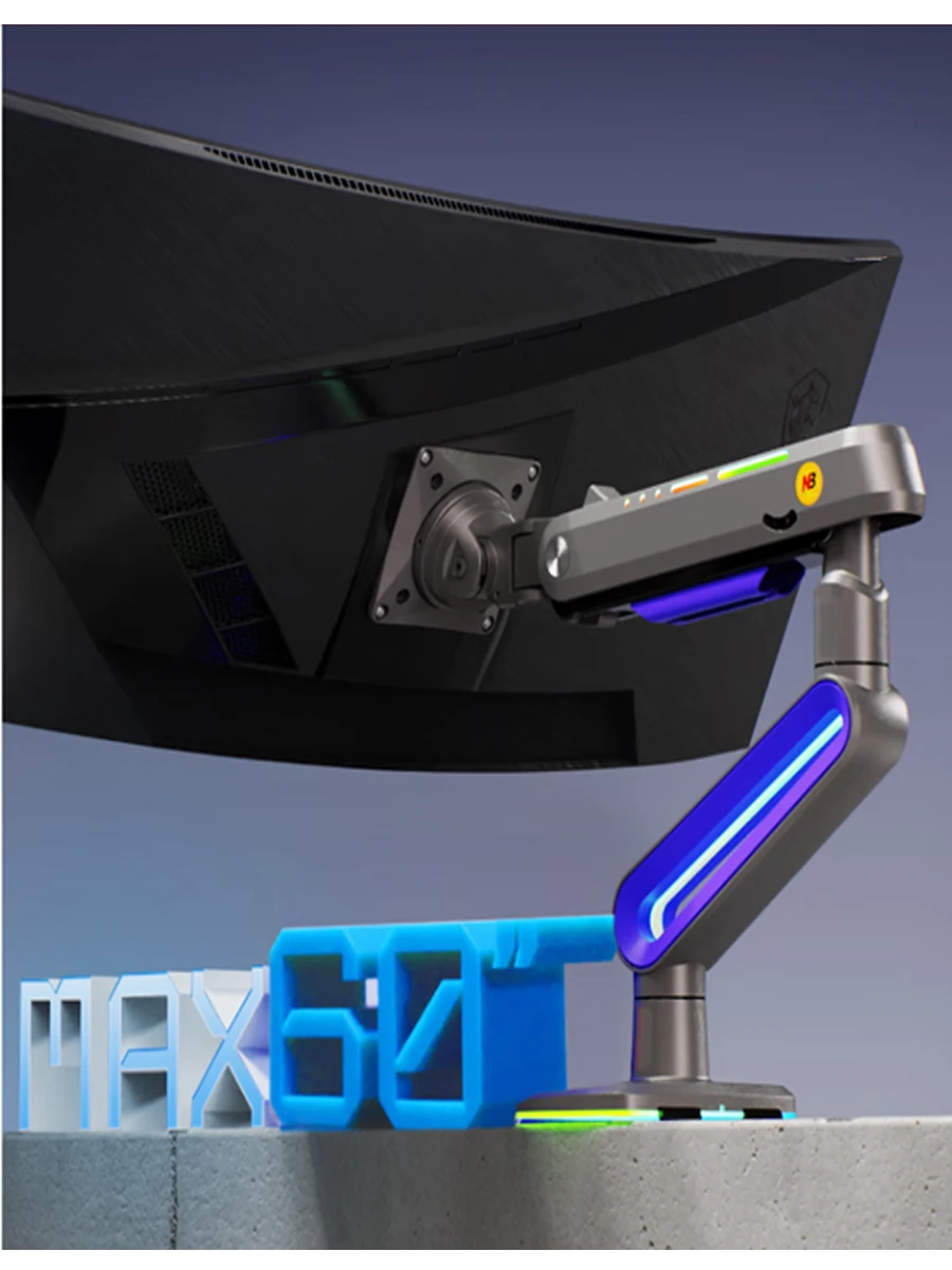 Premium RGB Gaming Monitor Arm – Heavy-Duty Aluminium Monitor Mount for 32–60" Ultrawide & Curved Monitors