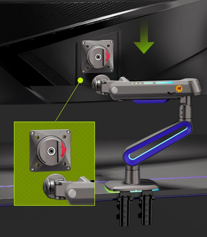 Premium RGB Gaming Monitor Arm – Heavy-Duty Aluminium Monitor Mount for 32–60" Ultrawide & Curved Monitors