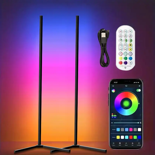 Smart RGB LED Corner Floor Lamp – USB Powered App & Remote Controlled Ambient Light with Music Sync