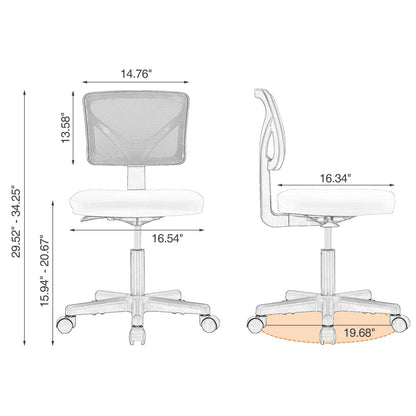 Ergonomic Armless Office Chair – Adjustable Mesh Desk Chair with Wheels for Home Offices & Workspaces