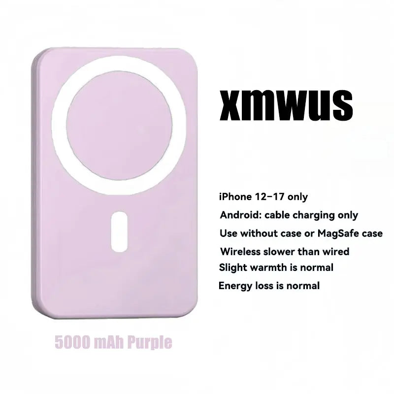 5000mAh Magnetic Power Bank – Portable MagSafe Wireless Charger for iPhone 12–17 Series