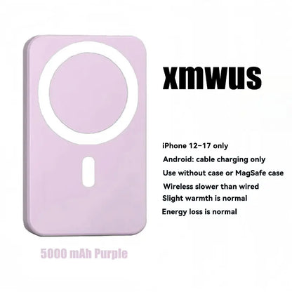 5000mAh Magnetic Power Bank – Portable MagSafe Wireless Charger for iPhone 12–17 Series