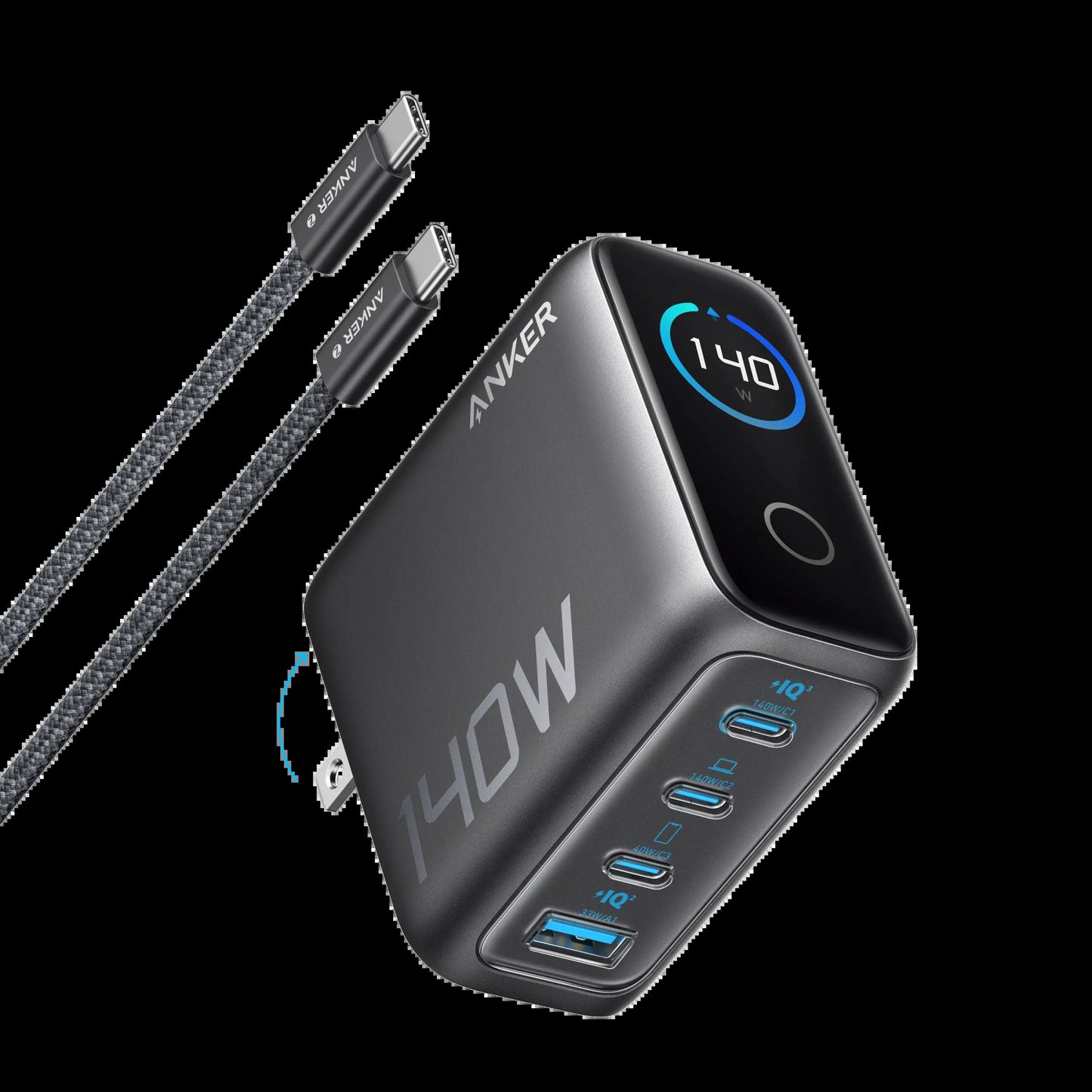 Anker 140W 4-Port GaN Smart Charger – Fast USB-C & USB-A Charging Station