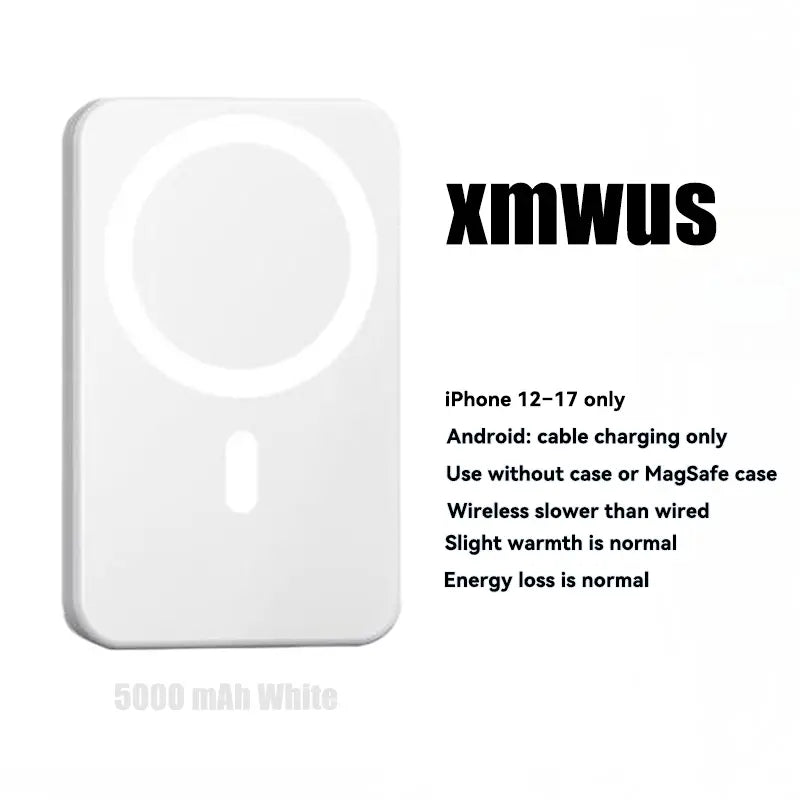 5000mAh Magnetic Power Bank – Portable MagSafe Wireless Charger for iPhone 12–17 Series