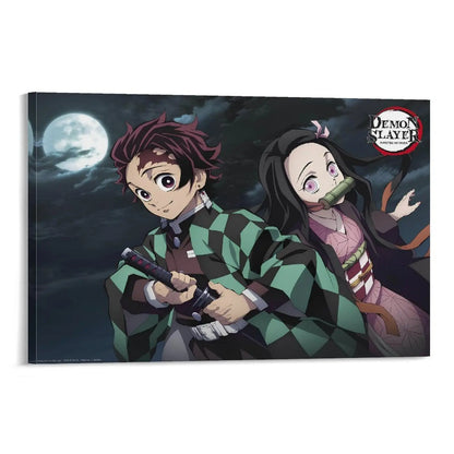 Demon Slayer Framed Canvas Wall Art, Premium Anime Print, UV-Protected Waterproof Canvas, Fade-Resistant Home & Gaming Room Decor