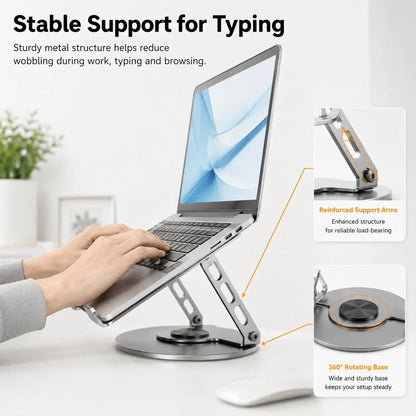 360° Rotating Adjustable Laptop Stand – Foldable Aluminium Laptop Riser for Desk Setups & Home Offices