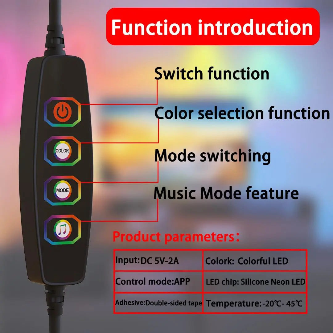 Smart RGB Neon LED Strip Light – App-Controlled USB LED Rope Light with Music Sync for Desk Setups & Gaming Rooms