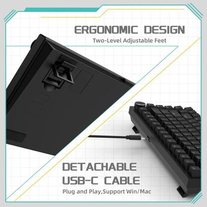 AJAZZ AK820 75% Mechanical Gaming Keyboard – Hot-Swappable Gasket Keyboard with Volume Knob for Gaming & Desk Setup
