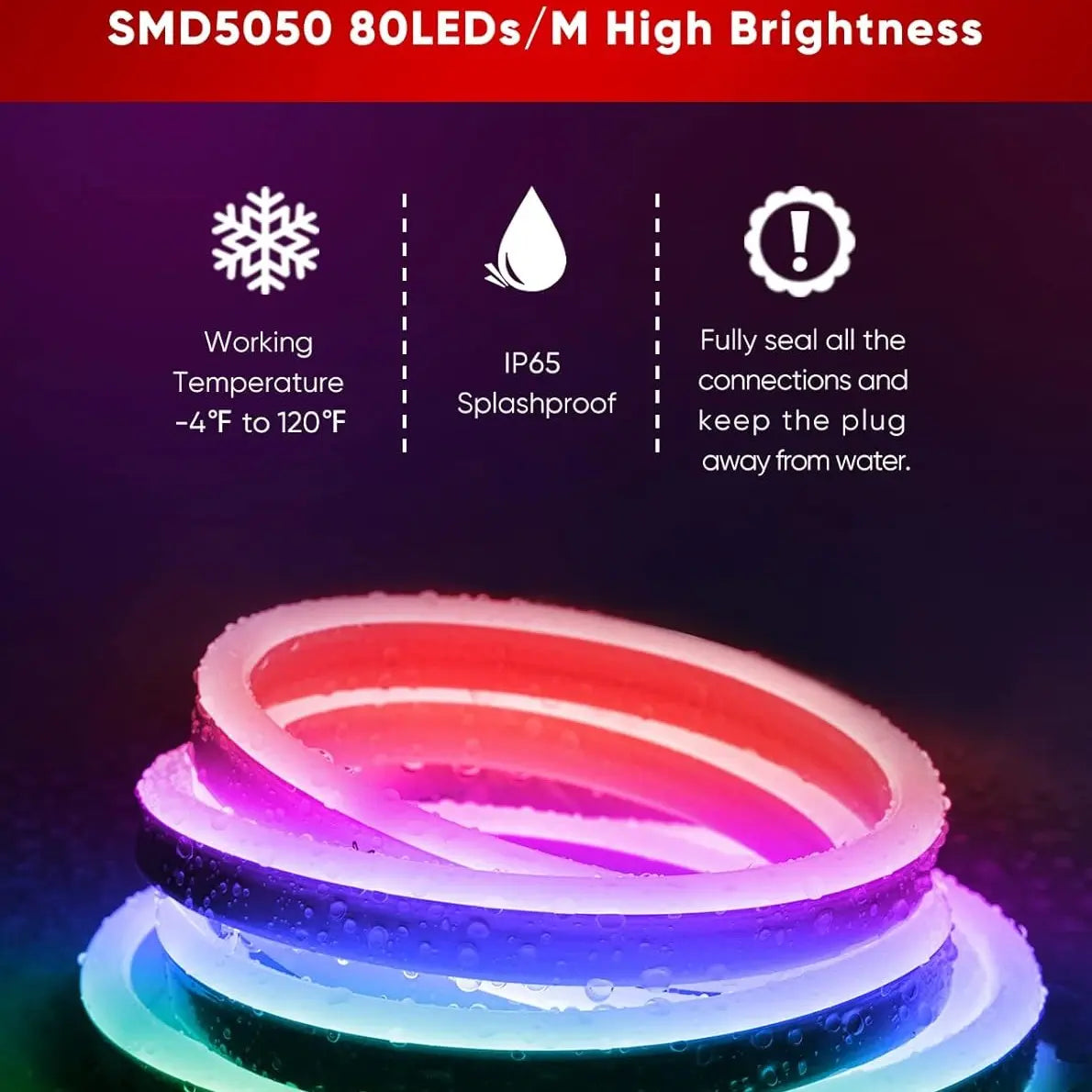 Waterproof RGB Neon LED Strip Light – Flexible Colour-Changing Rope Light with Remote Control for Indoor & Outdoor Use