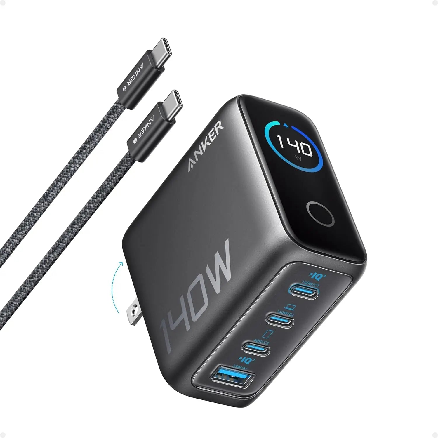 Anker 140W 4-Port GaN Smart Charger – Fast USB-C & USB-A Charging Station