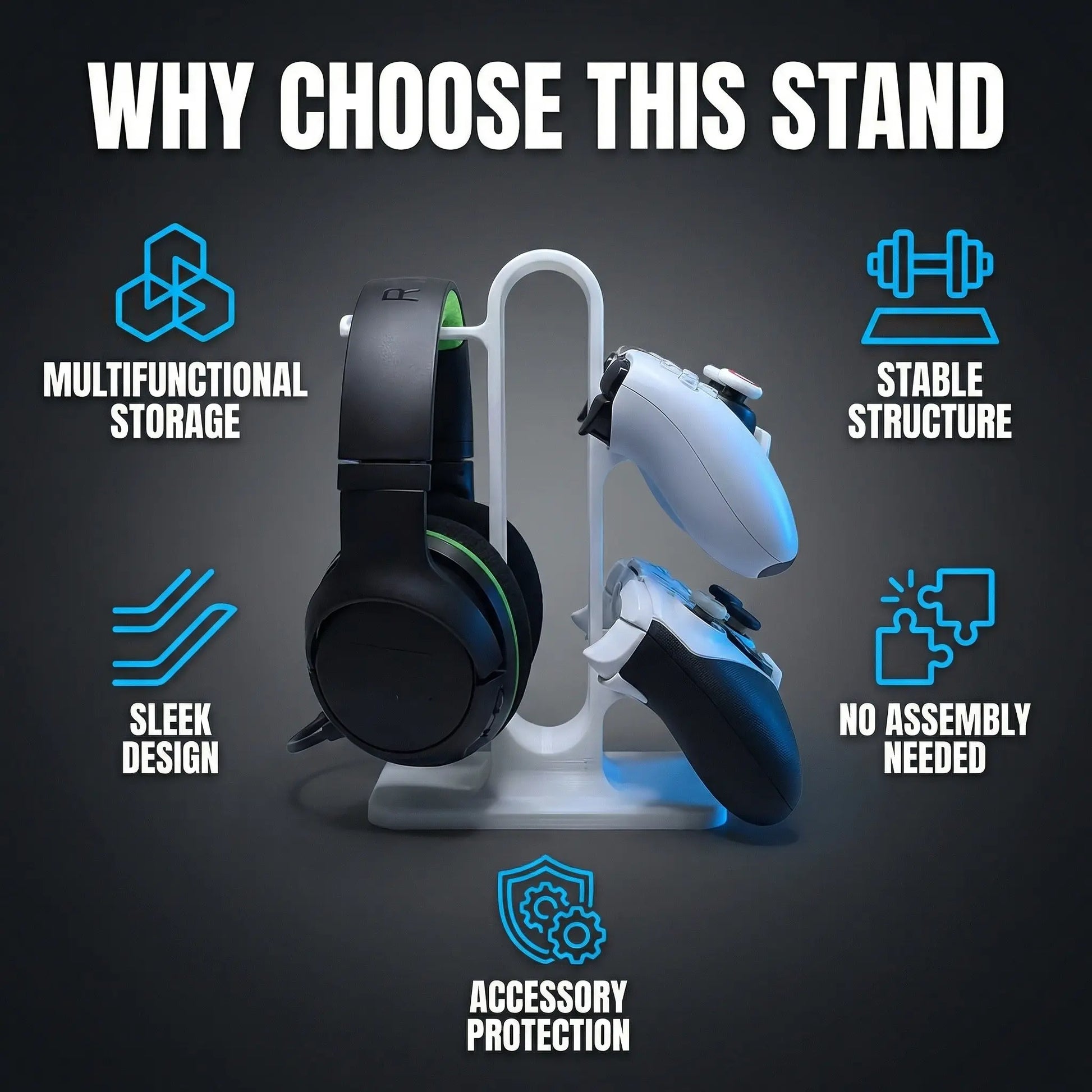 Gaming Headset & Controller Stand – Desktop Organiser for PS5, PS4, Xbox & Nintendo Switch Setups
