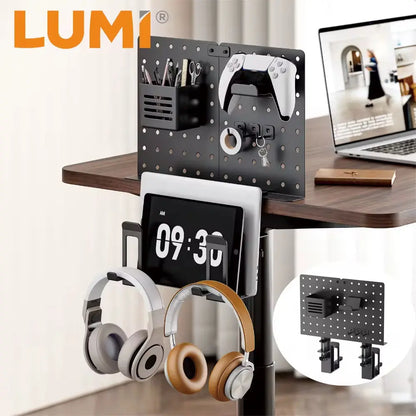 Clamp-On Desk Organiser with Headphone Holder & Pegboard – Space-Saving Storage for Desk Setups & Home Offices