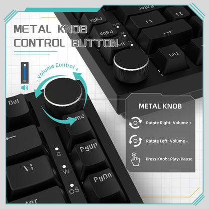 AJAZZ AK820 75% Mechanical Gaming Keyboard – Hot-Swappable Gasket Keyboard with Volume Knob for Gaming & Desk Setup