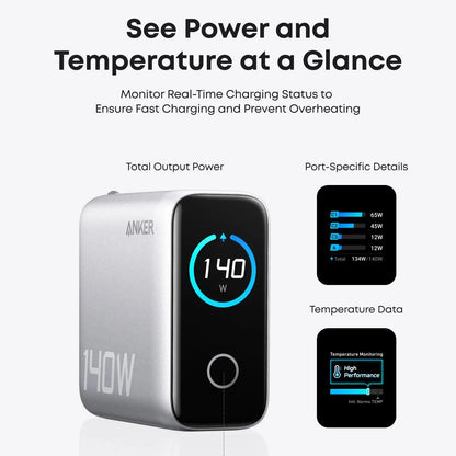 Anker 140W 4-Port GaN Smart Charger – Fast USB-C & USB-A Charging Station