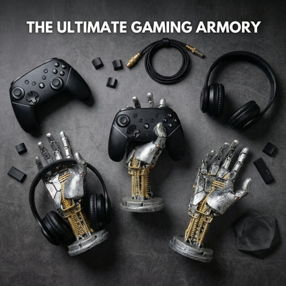 Cyberpunk Mechanical Hand Controller Stand – Gaming Controller, Headphone & Key Holder for Desk Setups